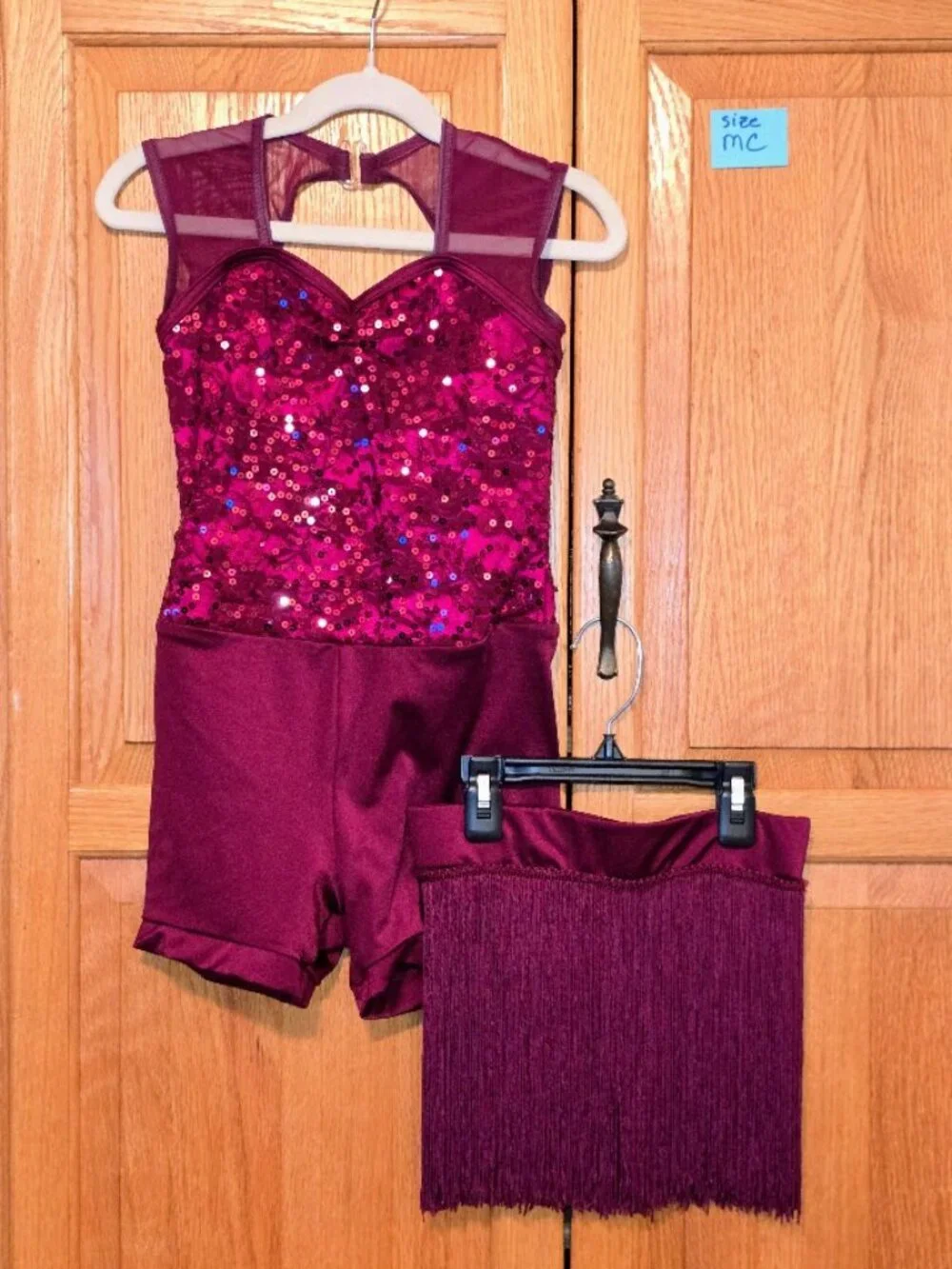 Weissman 15663 Burgundy Sequin Dance Costume MC Child Tulle Skirt Fringe Set